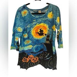 Collections Etc Women's Moonlit Halloween Night 3/4 Length Sleeve Tunic Sz Med